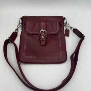 Coach Leather Crossbody Bag Burgundy Small Flap‎ Pocket Adjustable Strap Purse